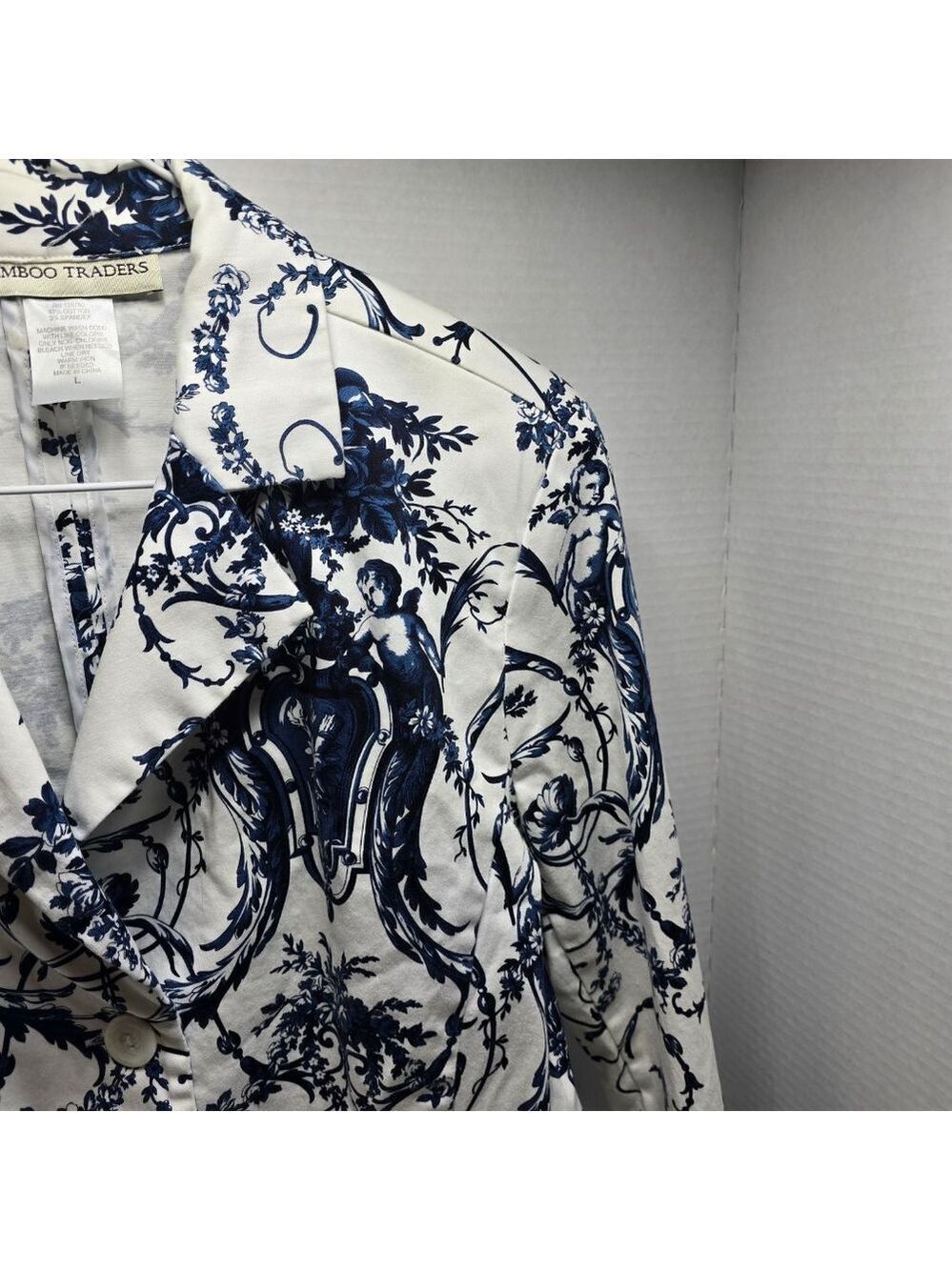 Women's Bamboo Traders White Blue Floral Blazer L - Picture 6 of 8